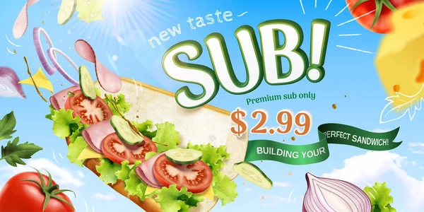 Ponorkového sendviče reklamy — Stockový vektor