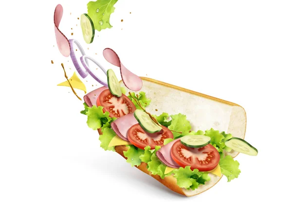 U-Boot Sandwich mit Füllungen — Stockvektor