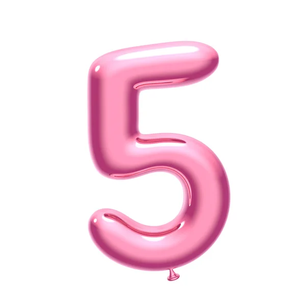 Różowy balon numer 5 — Zdjęcie stockowe