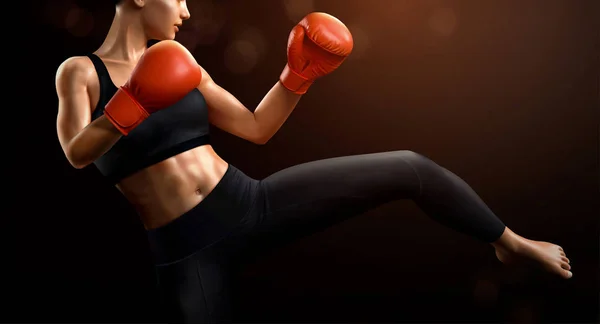 Ženský boxer kope vysoko — Stockový vektor