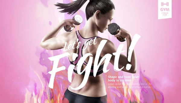 Fitness vrouw met halter advertenties — Stockvector