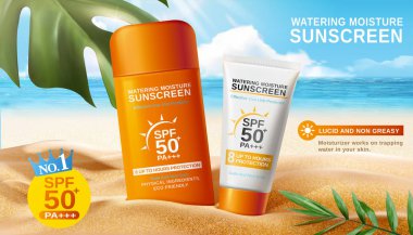 Güzel plajda güneş kremi reklamları