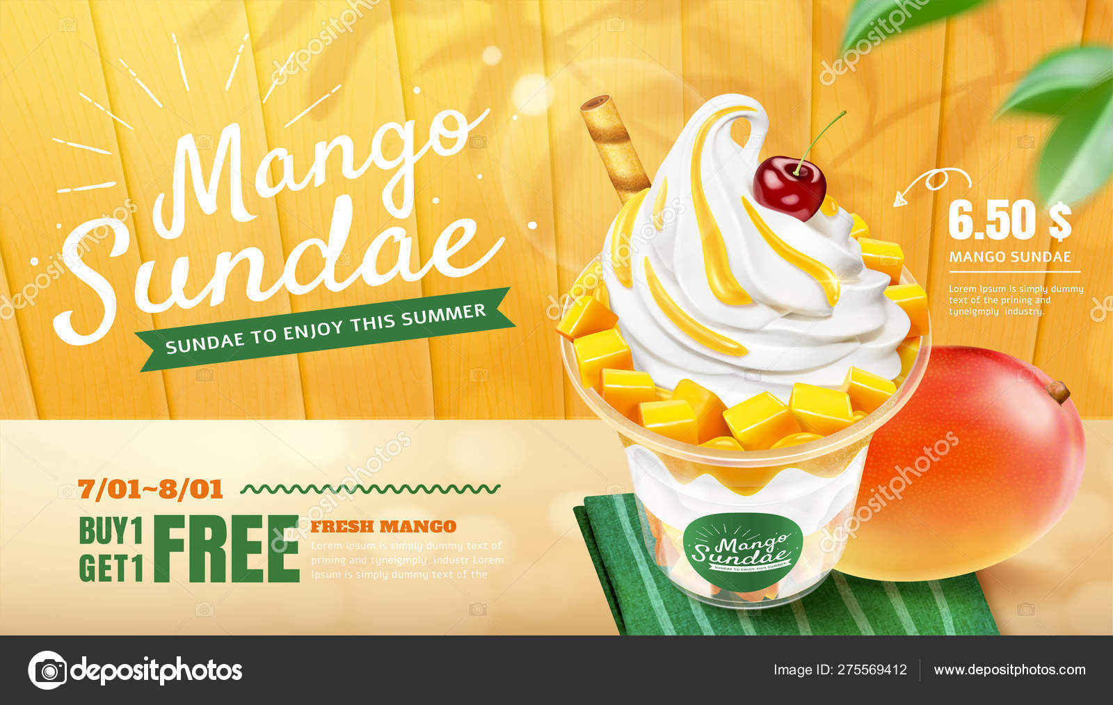 Deliciosos anuncios de helado de mango Vector de stock #275569412 de  ©HstrongART, image size:1600x1014