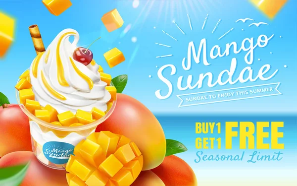 Köstliche Mango Eisbecher Anzeigen — Stockvektor