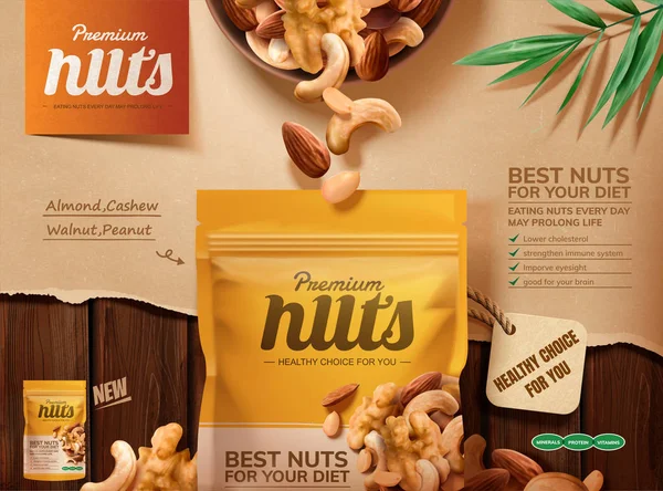 Anuncios nueces premium — Archivo Imágenes Vectoriales