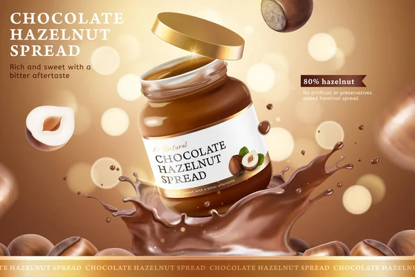 Chocolade hazelnoot spread advertenties — Stockvector