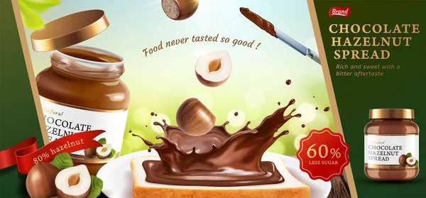 Chocolade hazelnoot spread advertenties — Stockvector