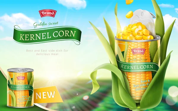 Premium kernel corn can ads — Stock Vector