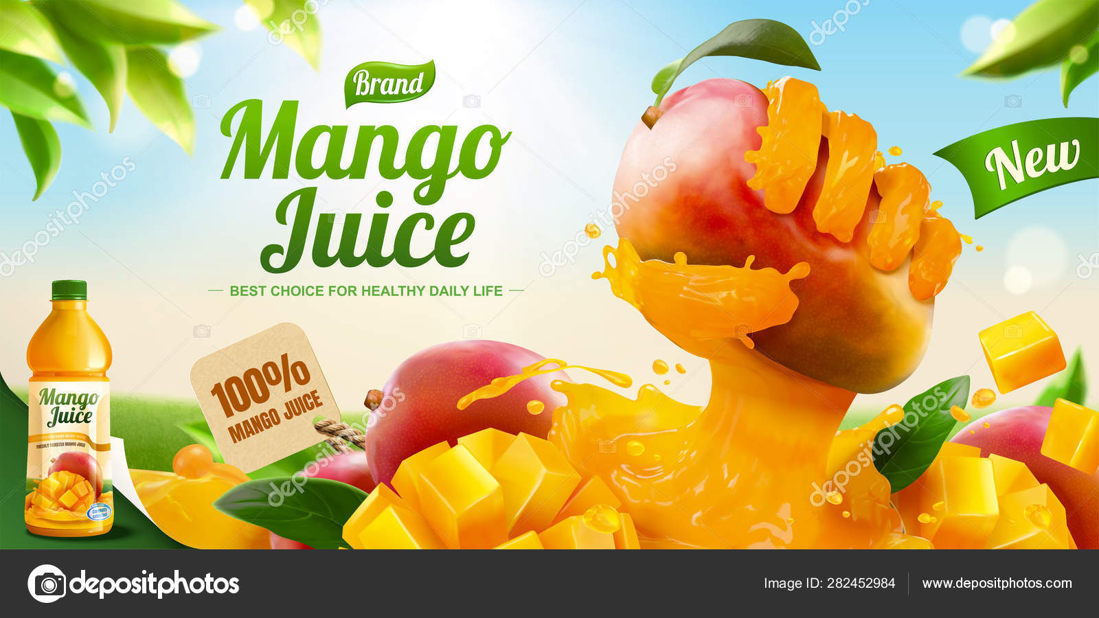 Mango juice ads with liquid hand Stock Vector Image by ©HstrongART  #282452984