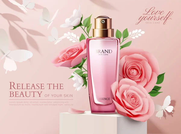 Anúncios de perfume com rosas de papel —  Vetores de Stock