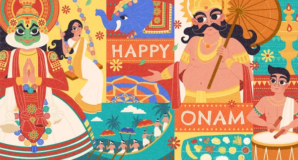 Projeto liso feliz Onam — Vetor de Stock