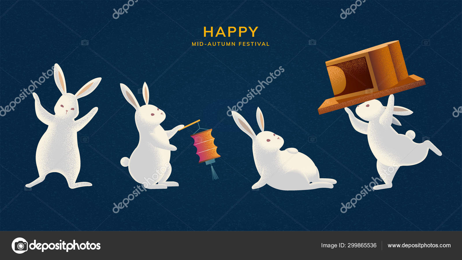 Cute Mid Autumn Festival Rabbit Stock Vector C Hstrongart 299865536