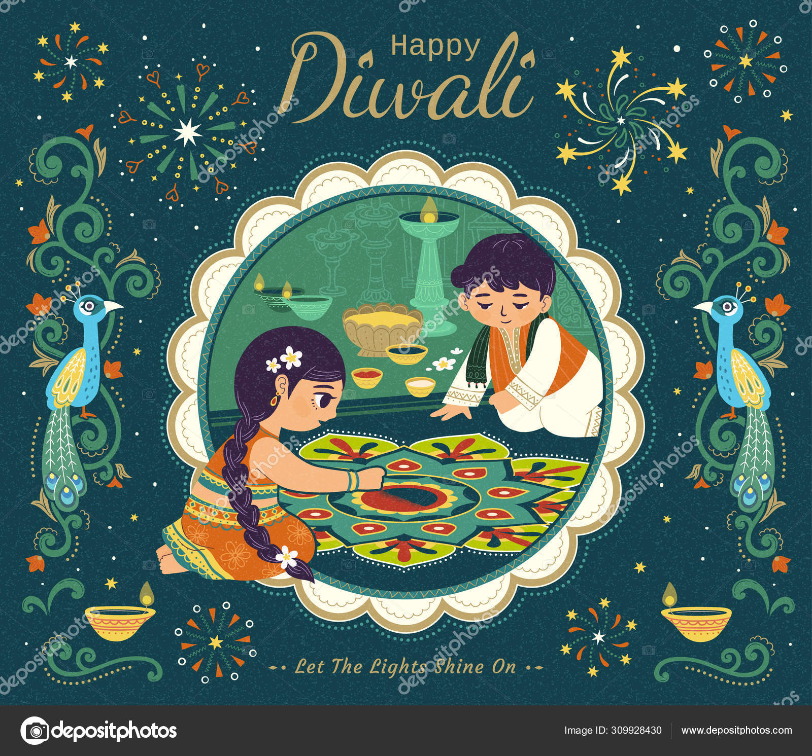 Diwali with child Vector Art Stock Images | Depositphotos