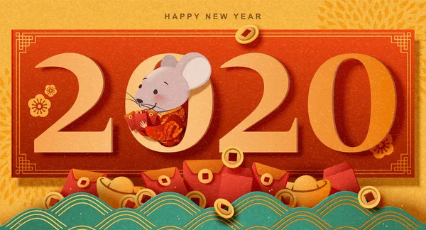 Bonne année avec rat mignon — Image vectorielle