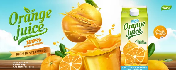 Anuncios de banner de jugo de naranja — Archivo Imágenes Vectoriales