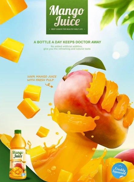 Mango şişe meyve suyu reklamları — Stok Vektör
