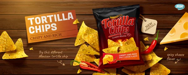 Tortilla chips bannières publicitaires — Image vectorielle