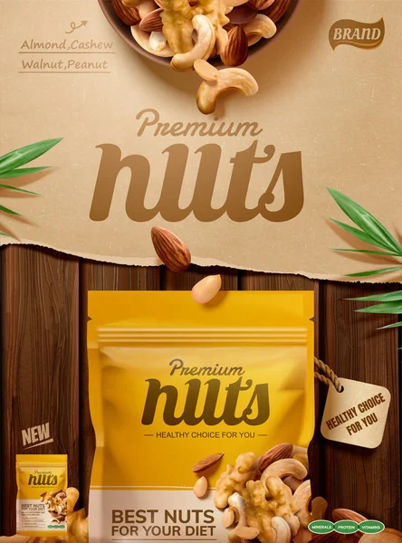 Реклама премиум-орехов — стоковый вектор