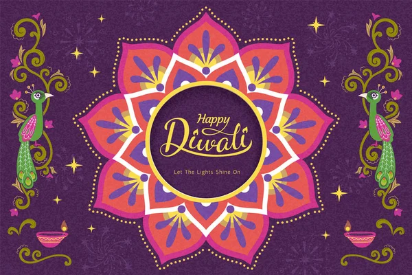 Rangoli ile Mutlu Diwali festivali — Stok Vektör