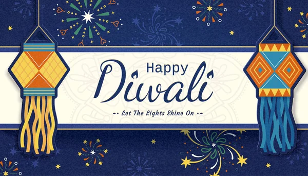 Gelukkig Diwali met Indiase lantaarns — Stockvector