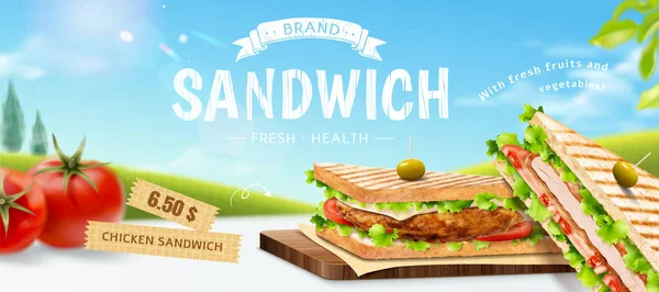 Gebratene Hühnersandwichwerbung — Stockvektor