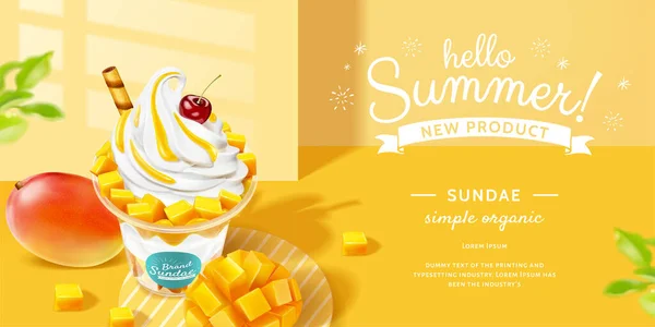 Mango sundae anúncios — Vetor de Stock