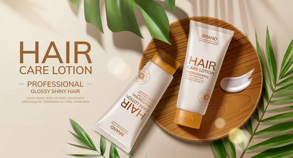 Anuncios de loción plana cuidado del cabello laico — Vector de stock