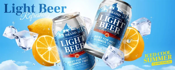 Ghiacciato fresco luce birra banner pubblicitari — Vettoriale Stock