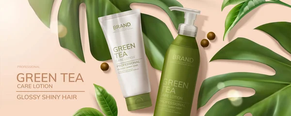 Productos naturales para el cuidado de la piel del té verde — Vector de stock