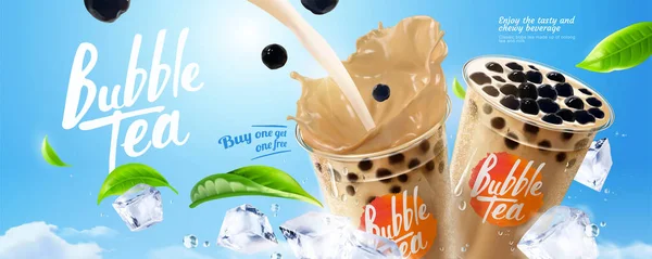 Διαφημίσεις τσαγιού με φυσαλίδες γάλα — Διανυσματικό Αρχείο