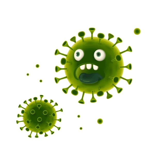 Мультфильм Символов Зеленого Монстра Понятие Болезни Вызывающей Бактерии Вирус Изолированные — стоковый вектор