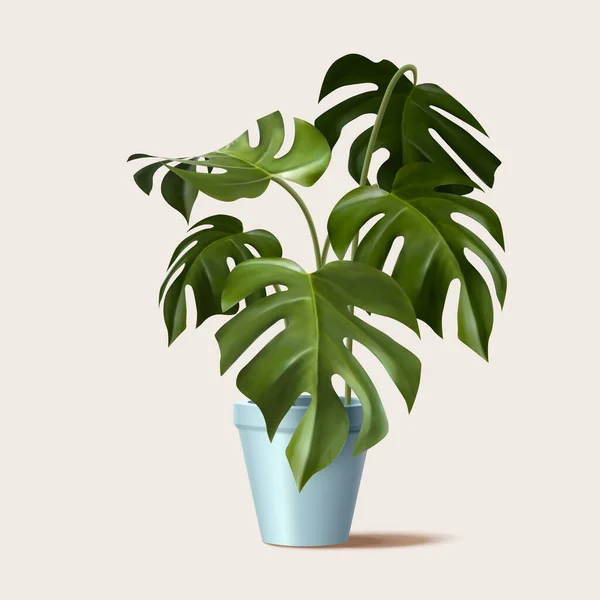 Ilustración Planta Maceta Tropical Aislado Sobre Fondo Desnudo Claro Elemento — Vector de stock