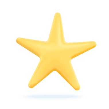 Beyaz arkaplanda izole edilmiş sevimli sarı yıldız işareti, 3D illüstrasyon