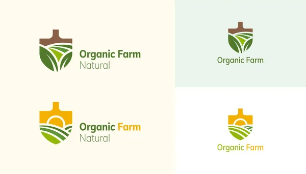 Farm Landscape Logo Set Shovel Shaped Design Concept Growing Organic — Stock Vector