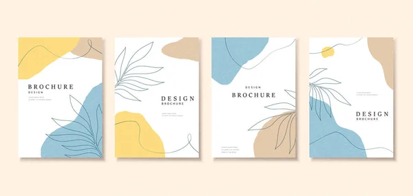 Design Minim Șablon Acoperire Modele Abstracte Desen Contur Frunze Naturale — Vector de stoc