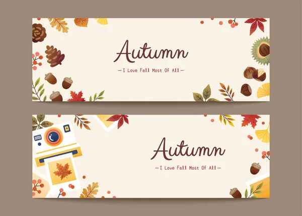 Minimale Banner Mit Herbstlaub Flachem Design Anwendbar Auf Web Header — Stockvektor