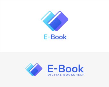 Kitap yığını logosu, e-kitap konsepti, dijital kütüphane ve çevrimiçi eğitim