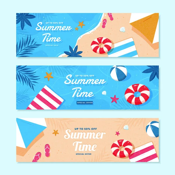 Καλοκαιρινό Banner Flat Style Έννοια Των Διακοπών Στην Παραλία Cover — Διανυσματικό Αρχείο