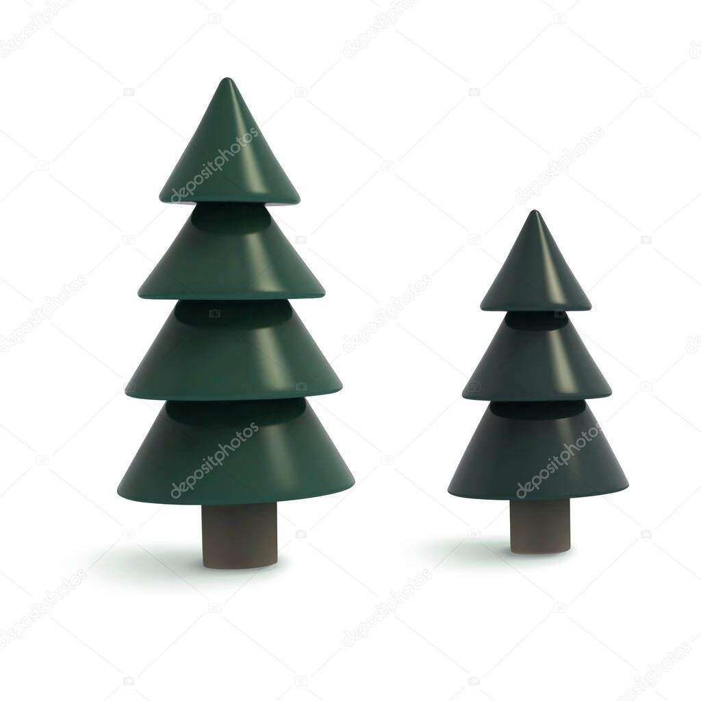 Set of trees in 3d illustration over white background