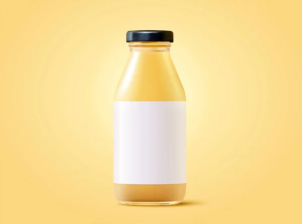 Шаблон Скляної Пляшки Яблучним Соком Ілюстрації Ізольовано Жовтому Фоні — стоковий вектор