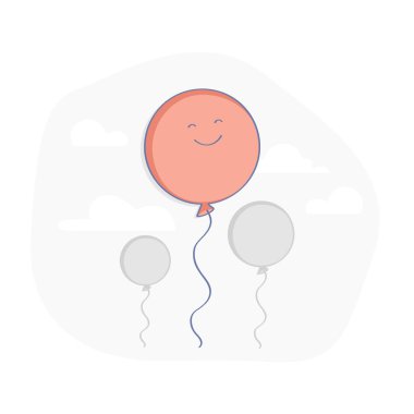 Kırmızı Hava Balonu beyaz arka planda izole edildi. Parti ya da kutlama gülümseyen karakter. Çizgi film tarzında düz çizgi komik vektör çizimi.