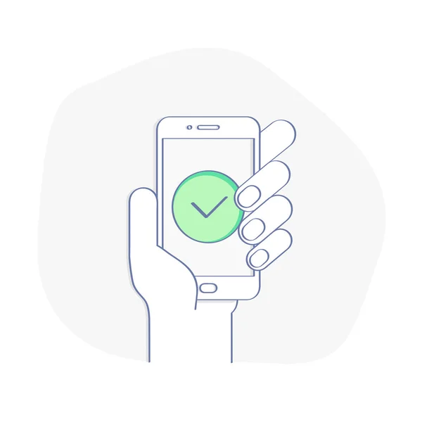 Ověření Schválení Znamení Zelená Kontrolní Značka Obrazovce Mobilního Telefonu Hotovo — Stockový vektor