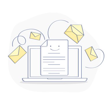 E-posta pazarlama ve News Letter Reklamcılık illüstrasyon konsepti. İletişim sembolü, spam paylaşımı, bilgi paylaşımı, iş tanıtımı, e-posta gönderme ve okuma tarzı. İzole vektör ögesi.