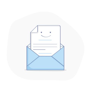 Flat line illustration doodle of cute opened envelope, message, letter or email. Incoming inbox message or email has been read.  clipart