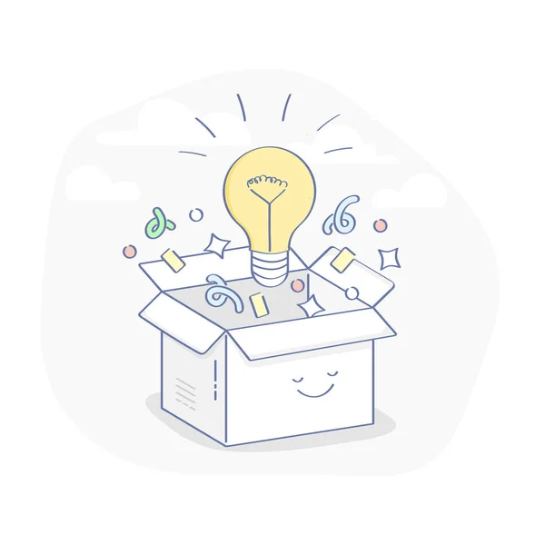 Creative Box Think Box Imagination Creativity Brainstorm Concept Cute Cartoon — Stock Vector