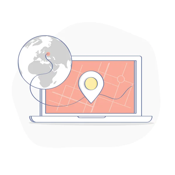Gps Navigeringskoncept Jordglob Med Pekare Markör Och Detaljerad Geoposition Bärbar — Stock vektor