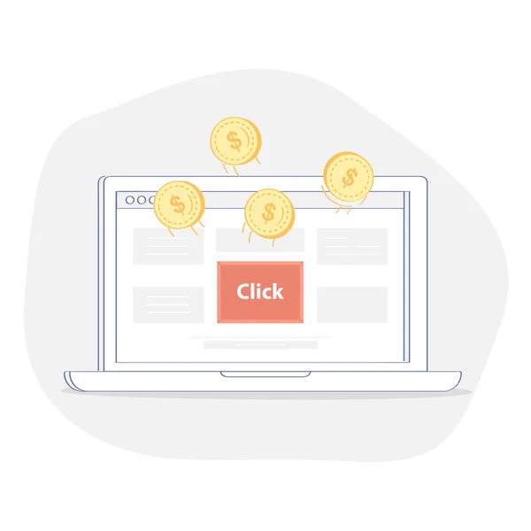 인터넷 마케팅 모델에 지불하 동전을 사용하는 컨셉은 인터넷 광고를 클릭한다 — 스톡 벡터