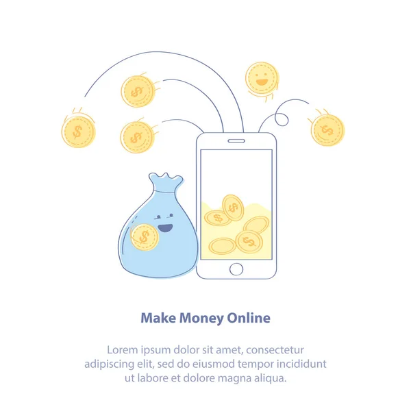Koncept Ploché Ikony Online Nebo Mobilního Bankovnictví Smiley Taška Pomocí — Stockový vektor
