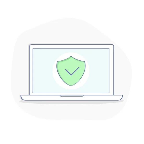 Notebook Zeleným Štítem Obrazovce Koncept Bezpečnosti Osobní Přístup Autorizace Uživatele — Stockový vektor