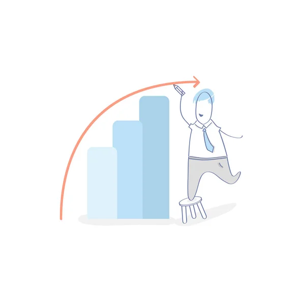 Marketing Business Data Market Analysis Plotting Concept Cute Cartoon Guy — Stock Vector